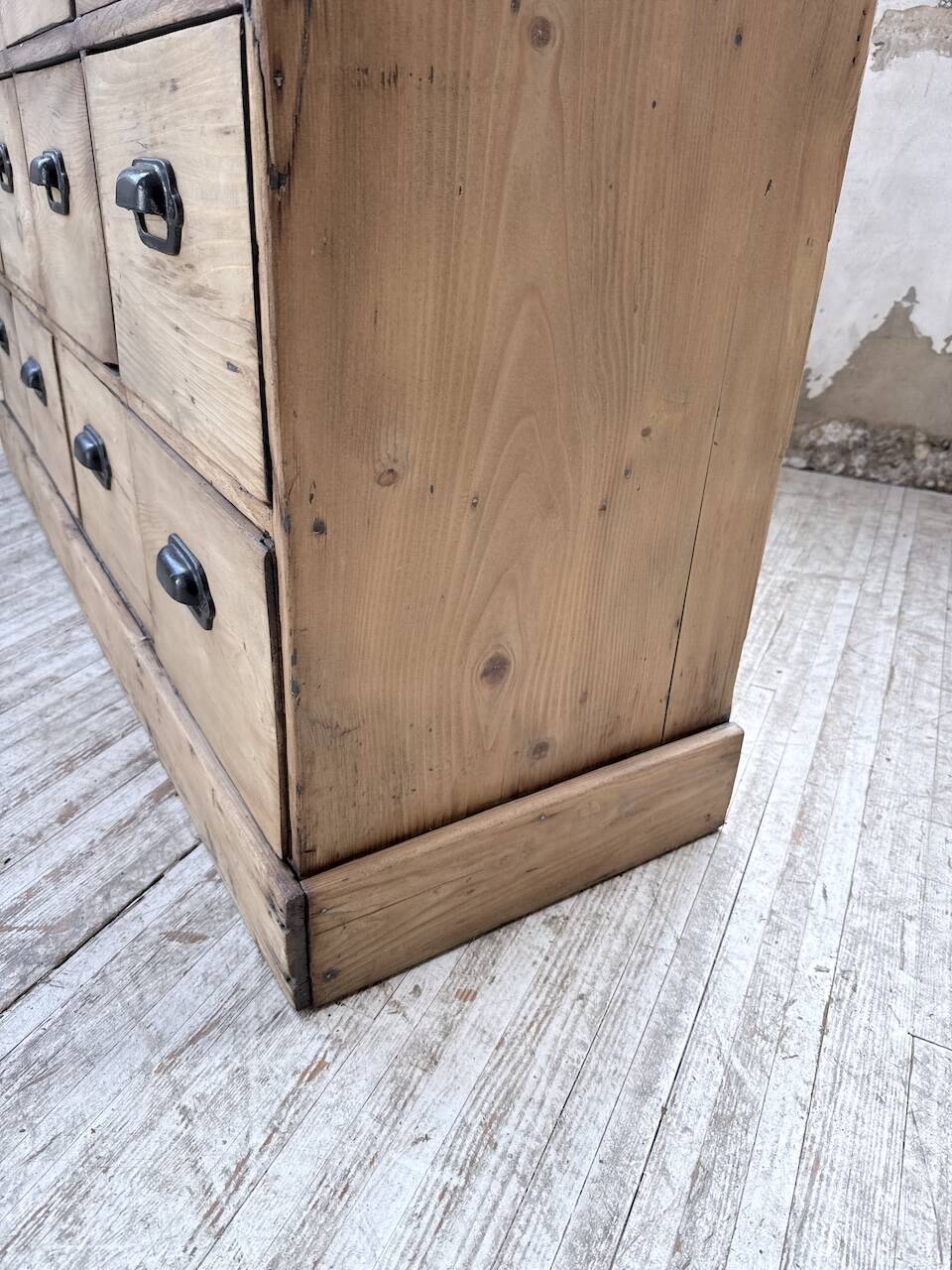 1950s pine workshop cabinet with drawers