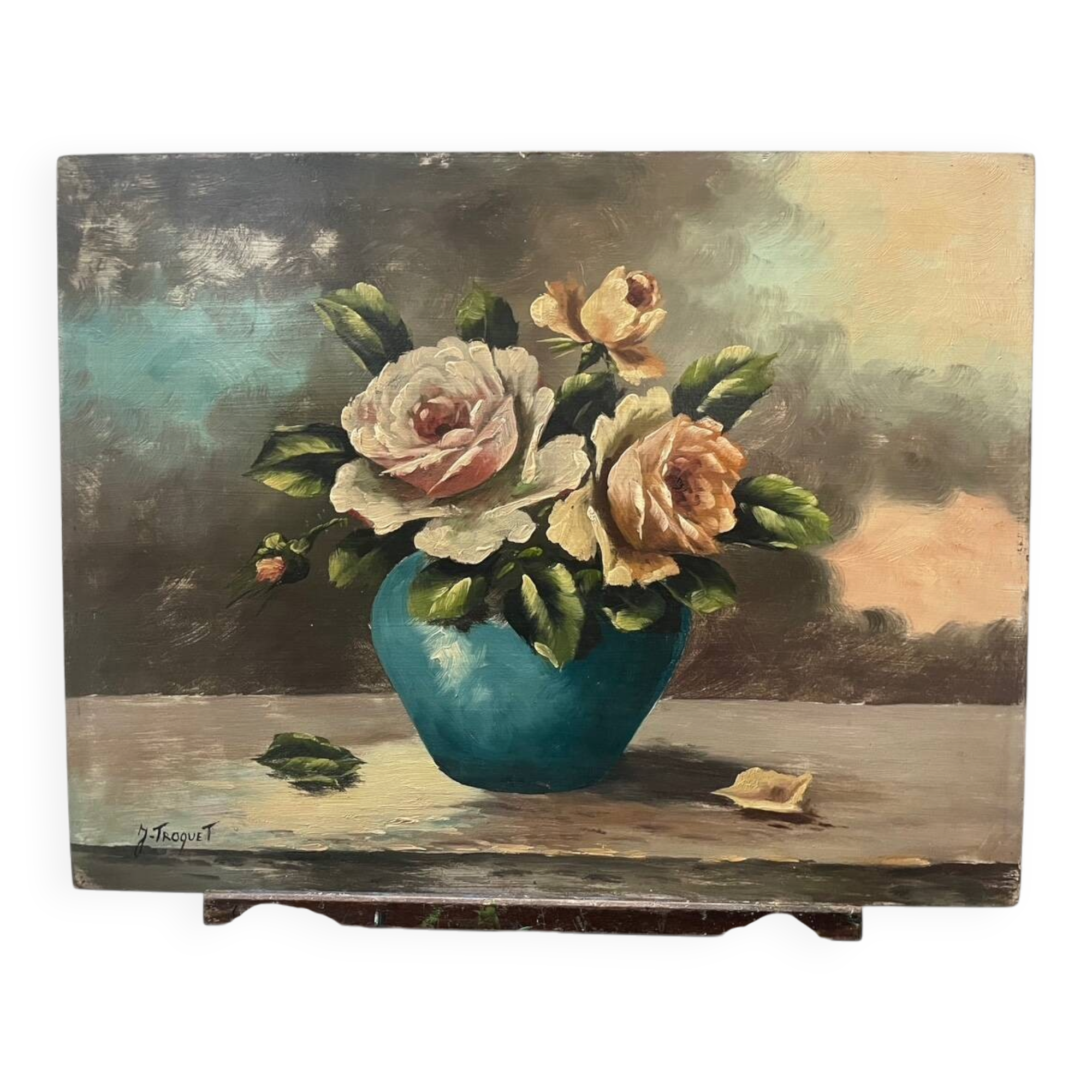 Old painting oil on panel signed J. Troquet