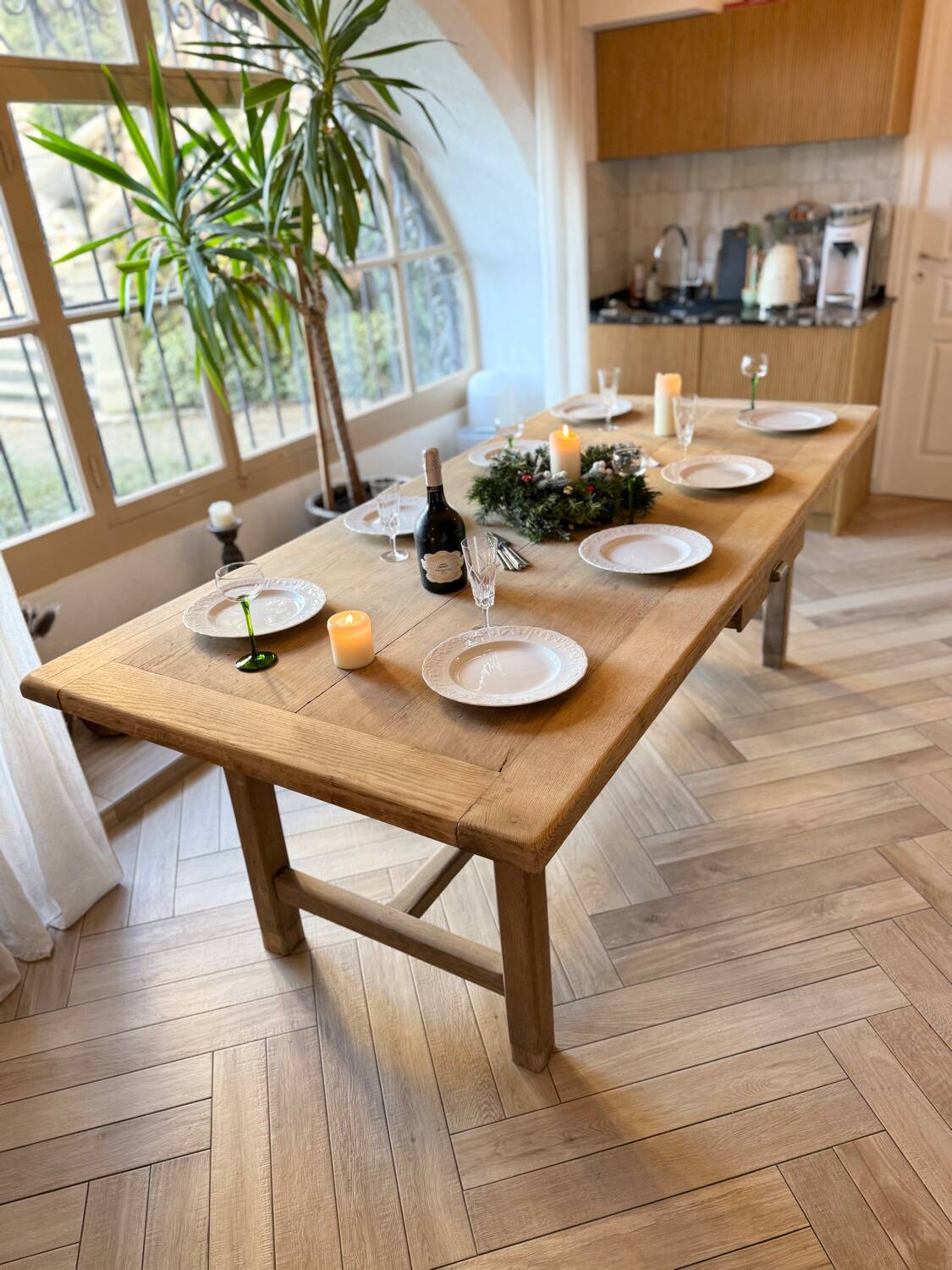 Solid wood farmhouse table with 2 extensions