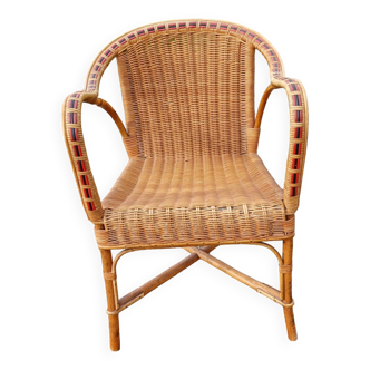 Vintage Bamboo and Woven Wicker Armchair