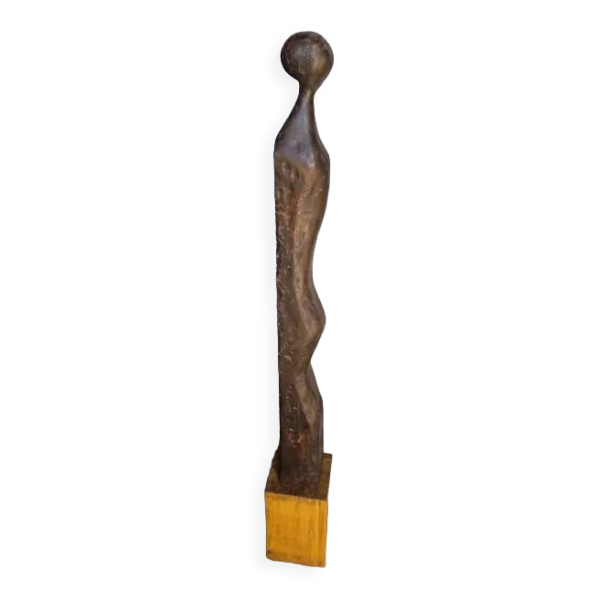 Large stylized sculpture ep 1950/60 carved wood + base