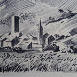 Grand dessin original à la pierre noire par Jean Villette (1913-2005)