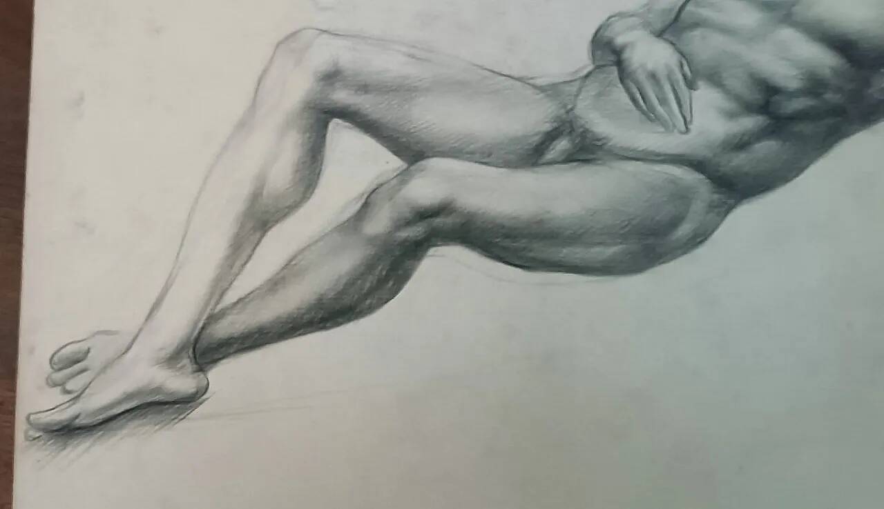 Drawing of a male nude, pencil on paper, Tuscan school, 19th century