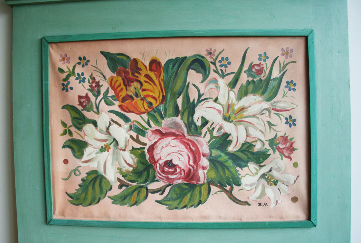 Trumeau vert amande et fleurs