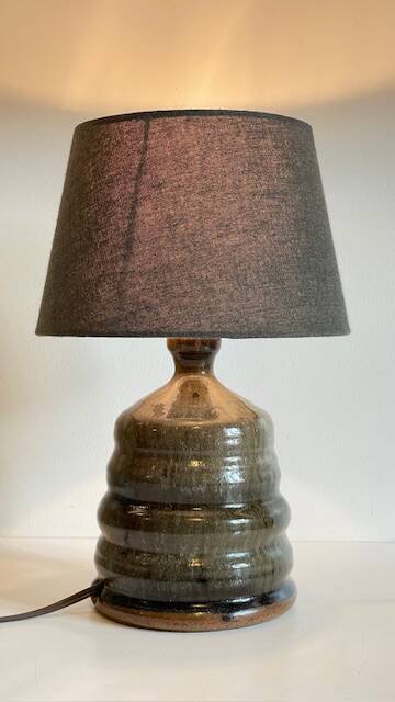 Vintage handmade stoneware geometric lamp