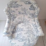 Fauteuil crapaud toile de Jouy bleu