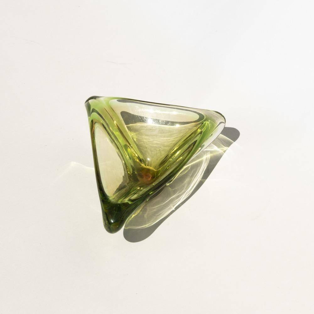 Vintage Murano Bowl/Vide Poche in Green "Uranium" Glass, Triangular Accent Piece