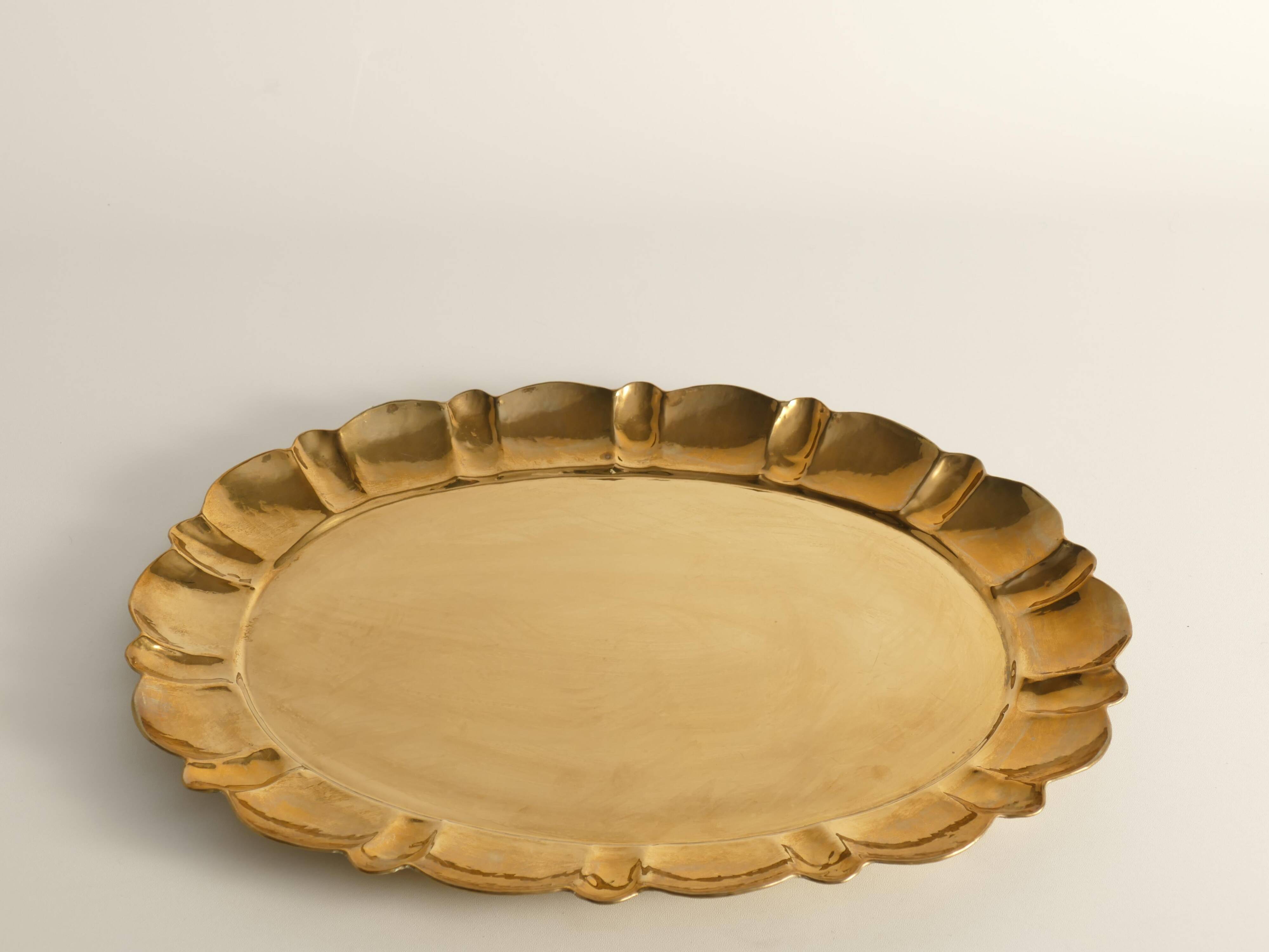 Hollywood Regency Large Oval Brass Tray by Firma Lars Holmström, Sweden 1940's