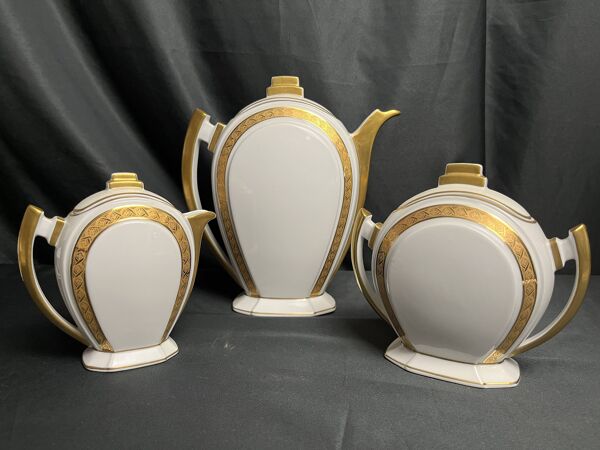 Art déco, service à café 9 pièces porcelaine Limoges vers 1930