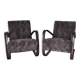 Pair of H 269 armchairs by Jindrich Halabala in wood and faux fur, brown/grey, 1930s