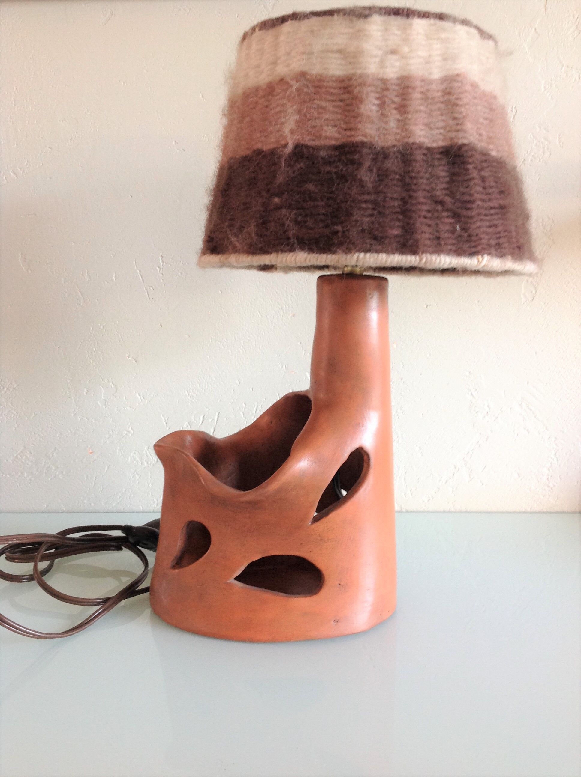 Ceramic lamp terracotta and lampshade wool 50/60