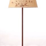 1950s floor lamp in brass and teak/shade with floral motif