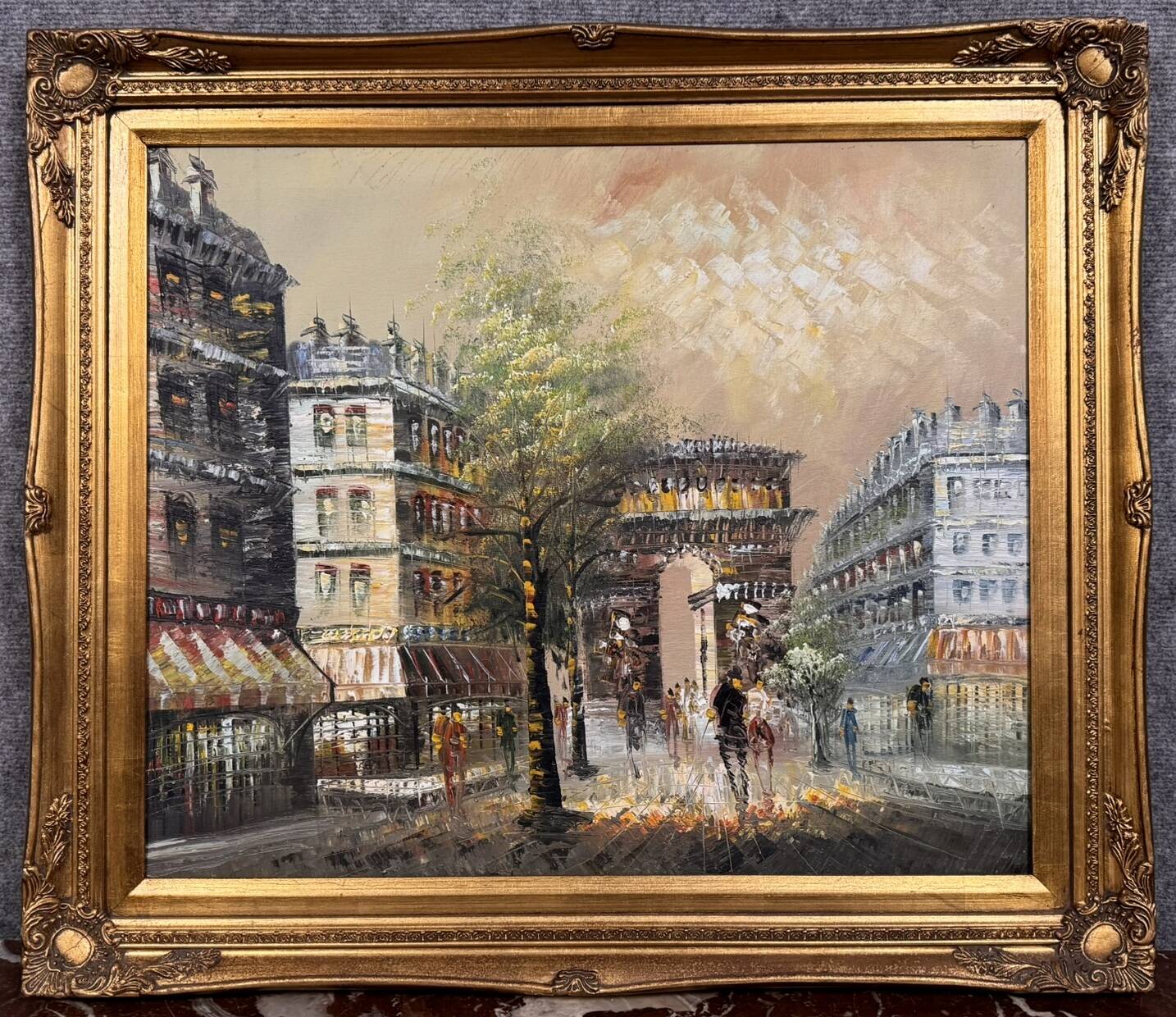 After Renée Wilsson: Oil on canvas The Arc de Triomphe in Paris circa 1980