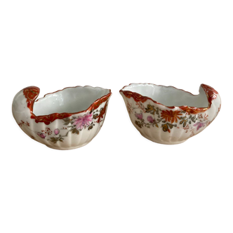 Pair of salerons shell Louis XV style porcelain of the nineteenth