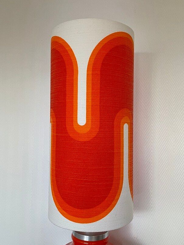 Orange opaline serpentine table lamp and vintage fabric