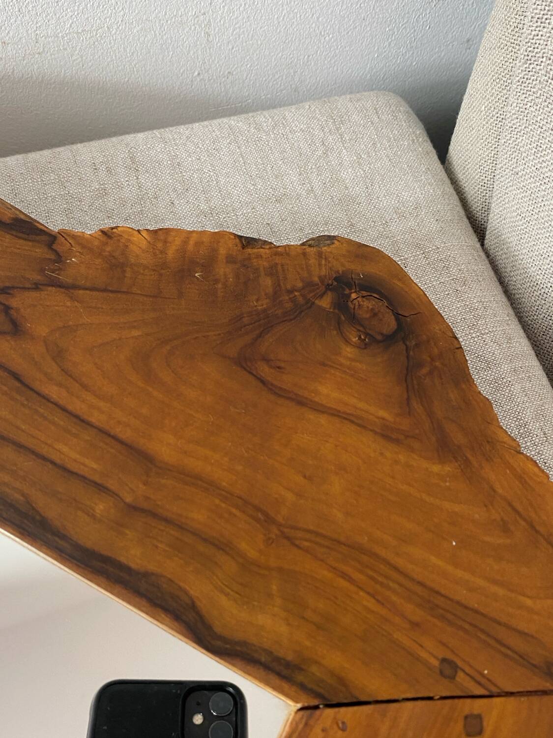 Vintage olive wood mirror in free form