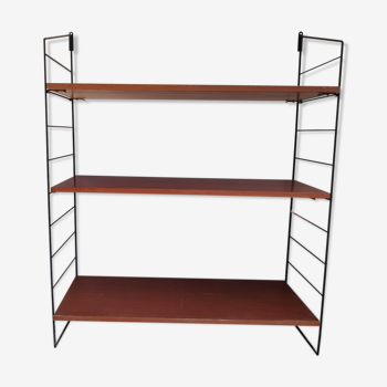 Shelf String black metal structure and 3 teak veneer boards