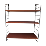 Shelf String black metal structure and 3 teak veneer boards