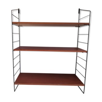 Shelf String black metal structure and 3 teak veneer boards