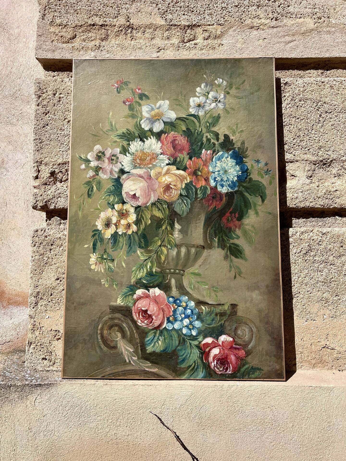 Oil on canvas with a bouquet