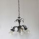 French vintage chandelier 3 lights green leaf amber glass 4966