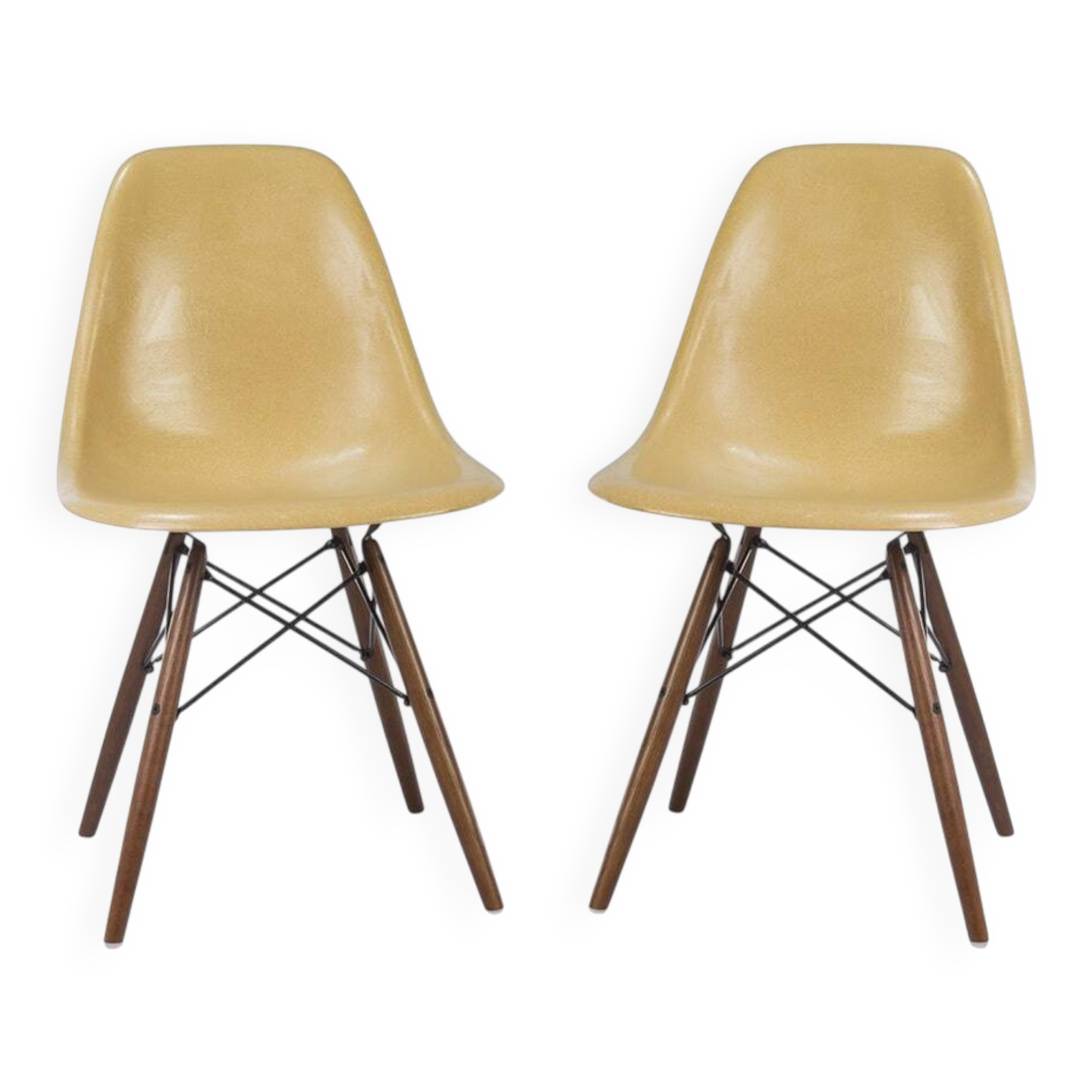 Paire (2) de chaises Herman Miller Vintage Eames DSW Side Shell couleur ocre clair
