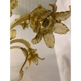 Murano Glass Chandelier, Amber, with Floral and Leaf Accents