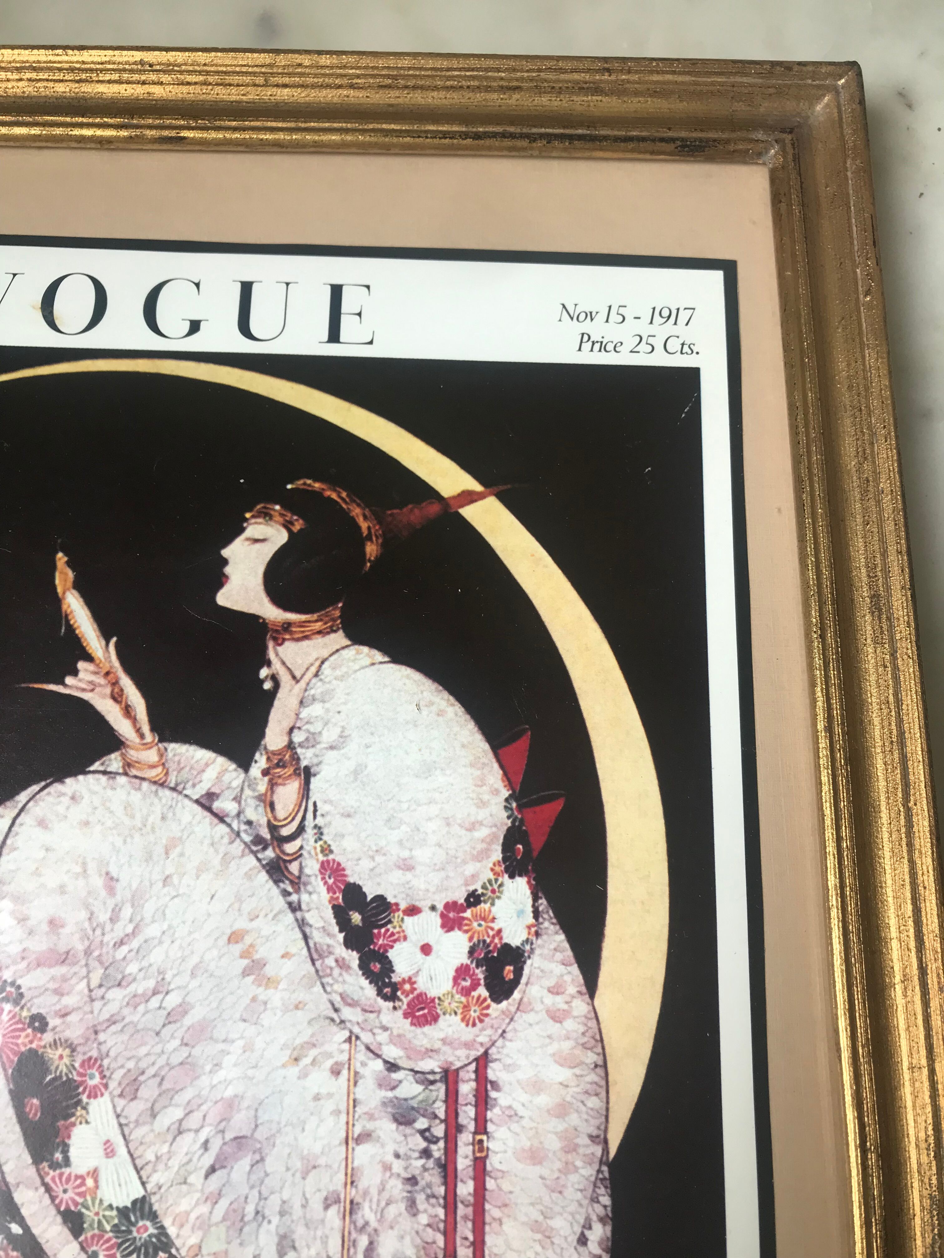 Illustration, former cover of Vogue magazine, under golden frame