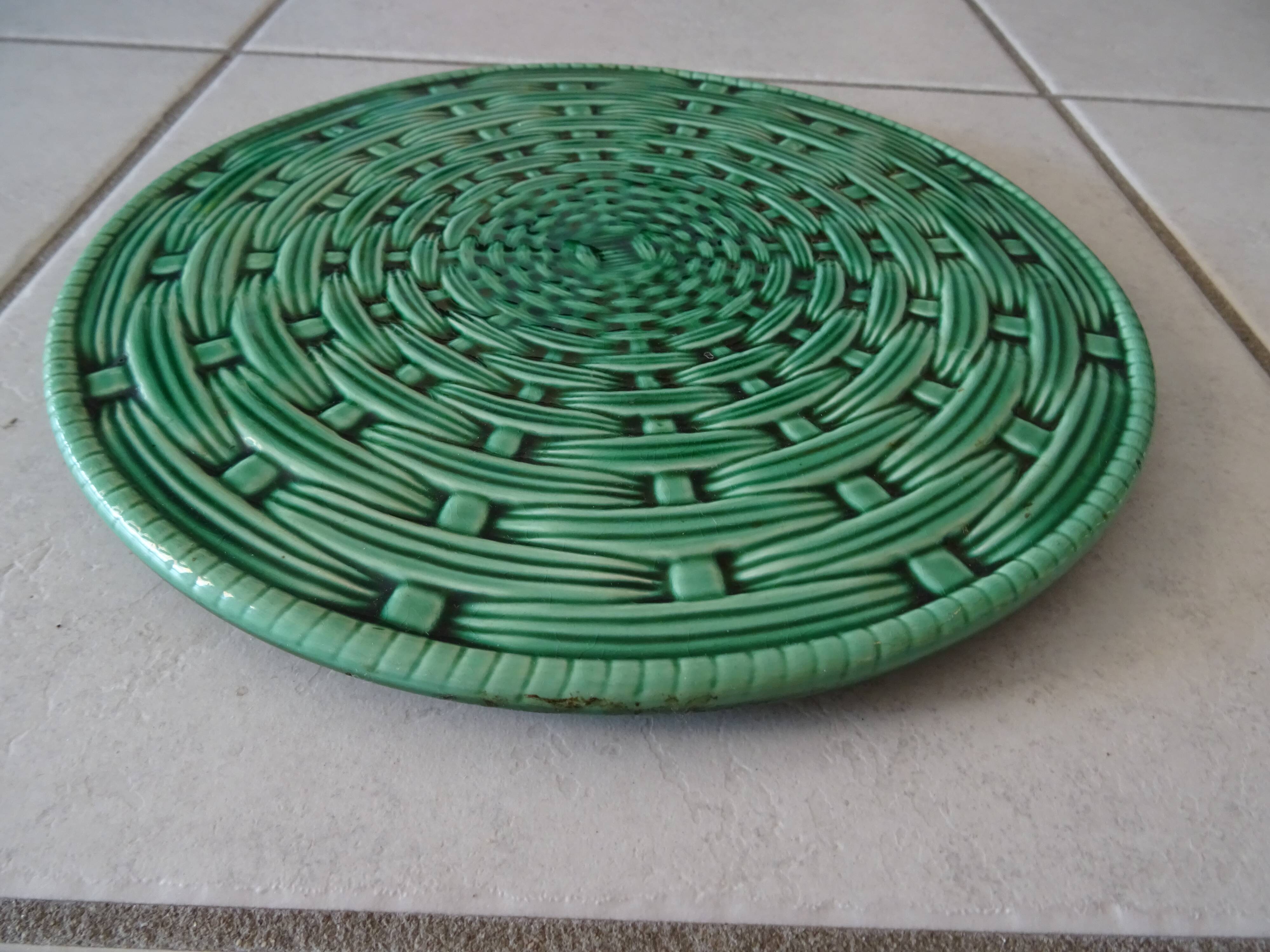 Cake dish pattern basketry earthenware Sarreguemines France