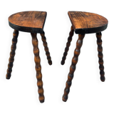 Pair of wooden tripod stools