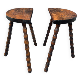 Pair of wooden tripod stools