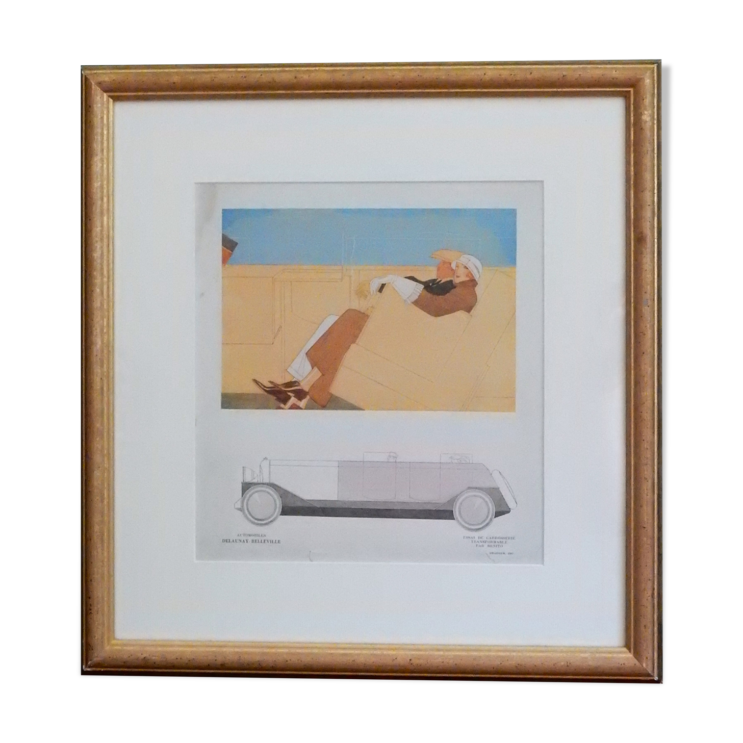 Art Deco illustration luxury car Delaunay Belleville by Benito in 1924