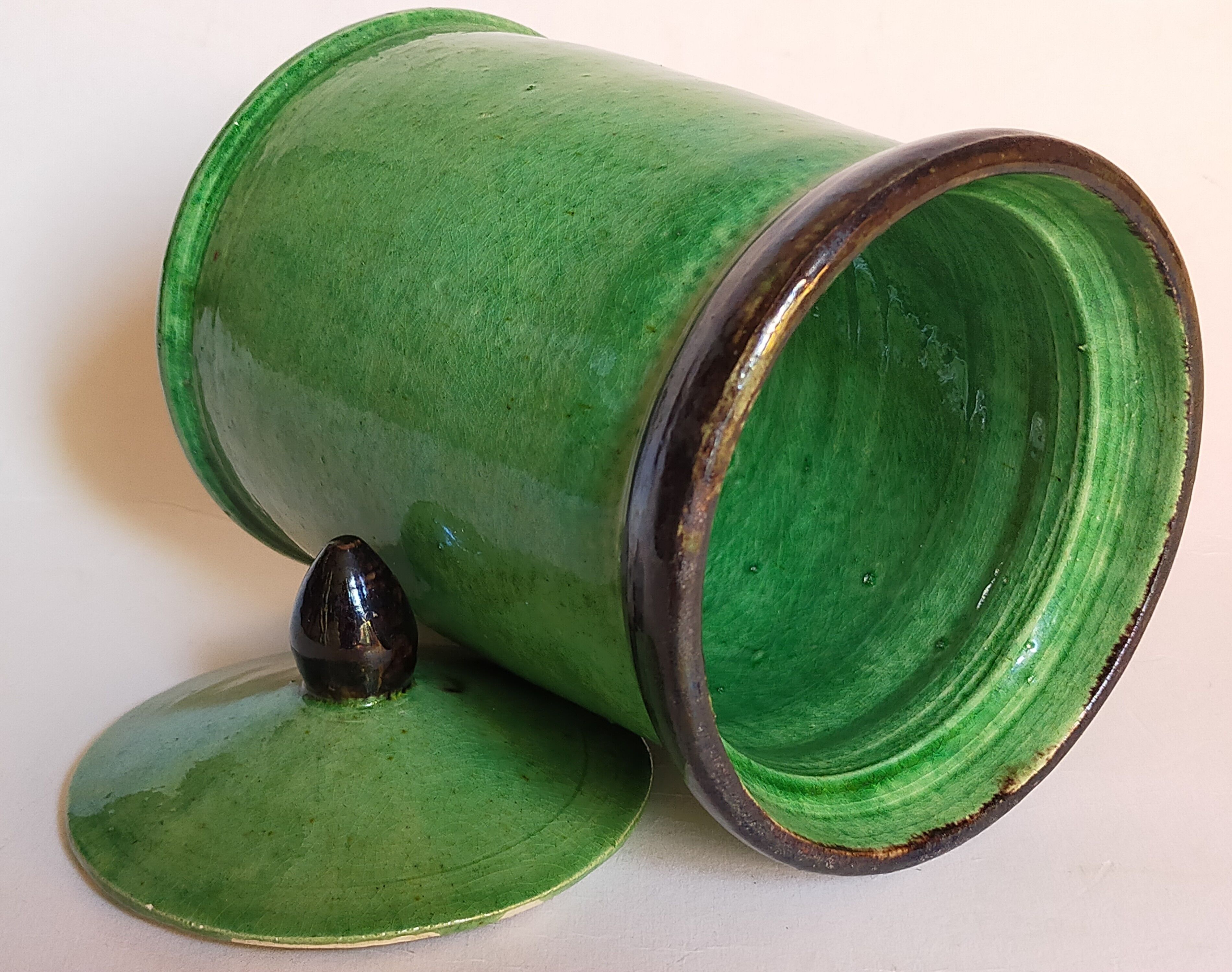 Sugar pot Vintage handmade varnishing pottery