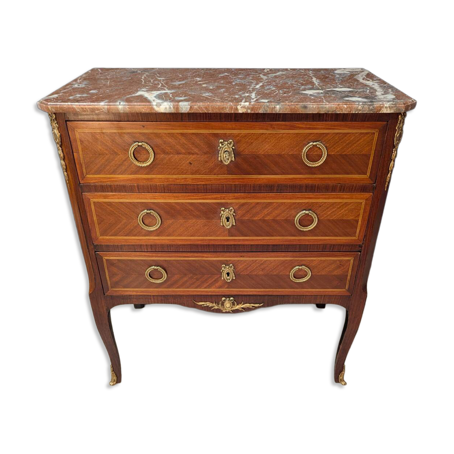 Commode Louis XV en bois de rose avec marbre