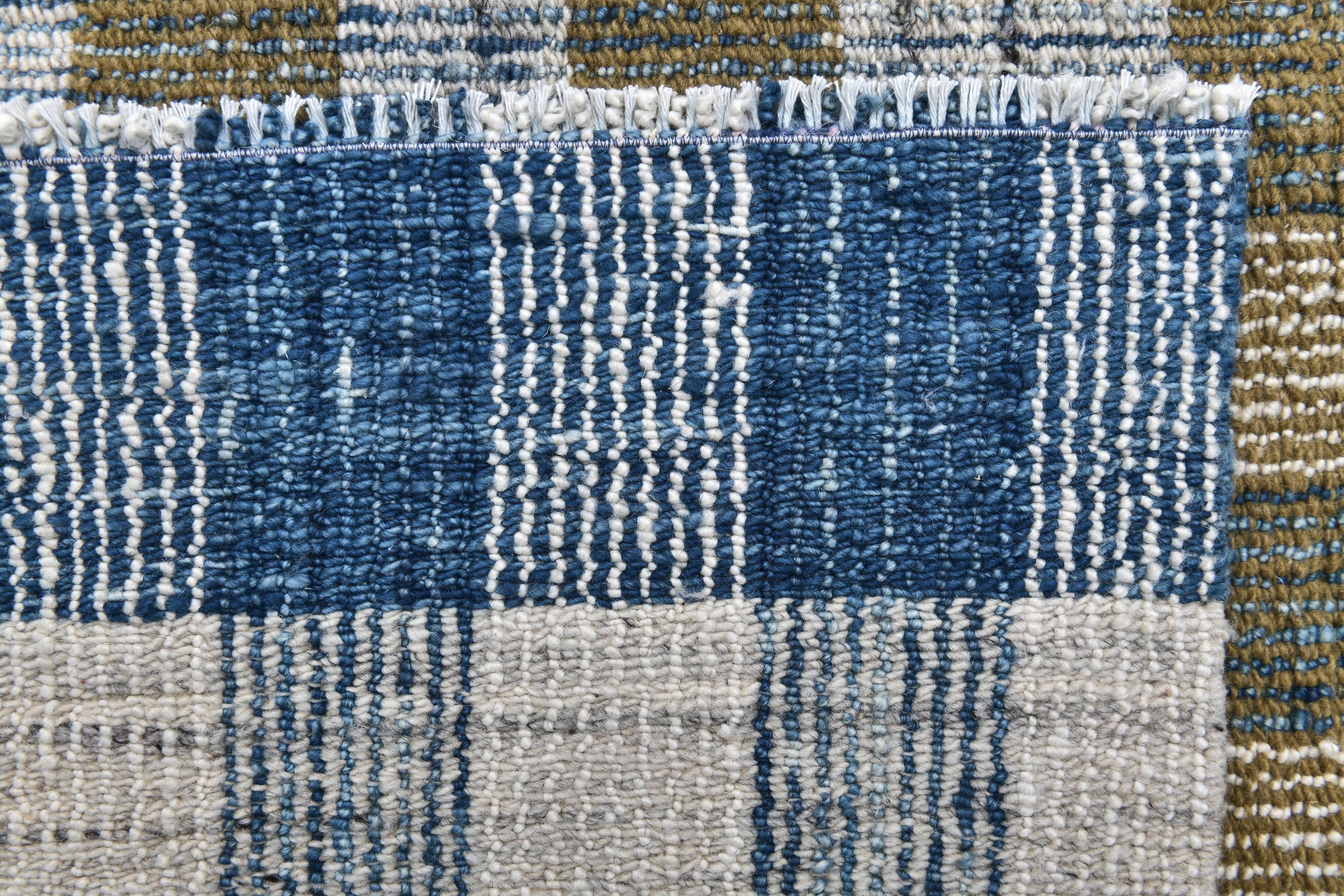 scandinavian kilim 290x190 cm , blue beige and  mustard colour.