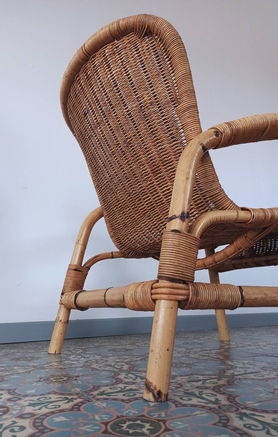 Bamboo and rattan armchair, 50s
