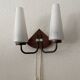 Art deco opaline, wood and brass 2 armed wall light