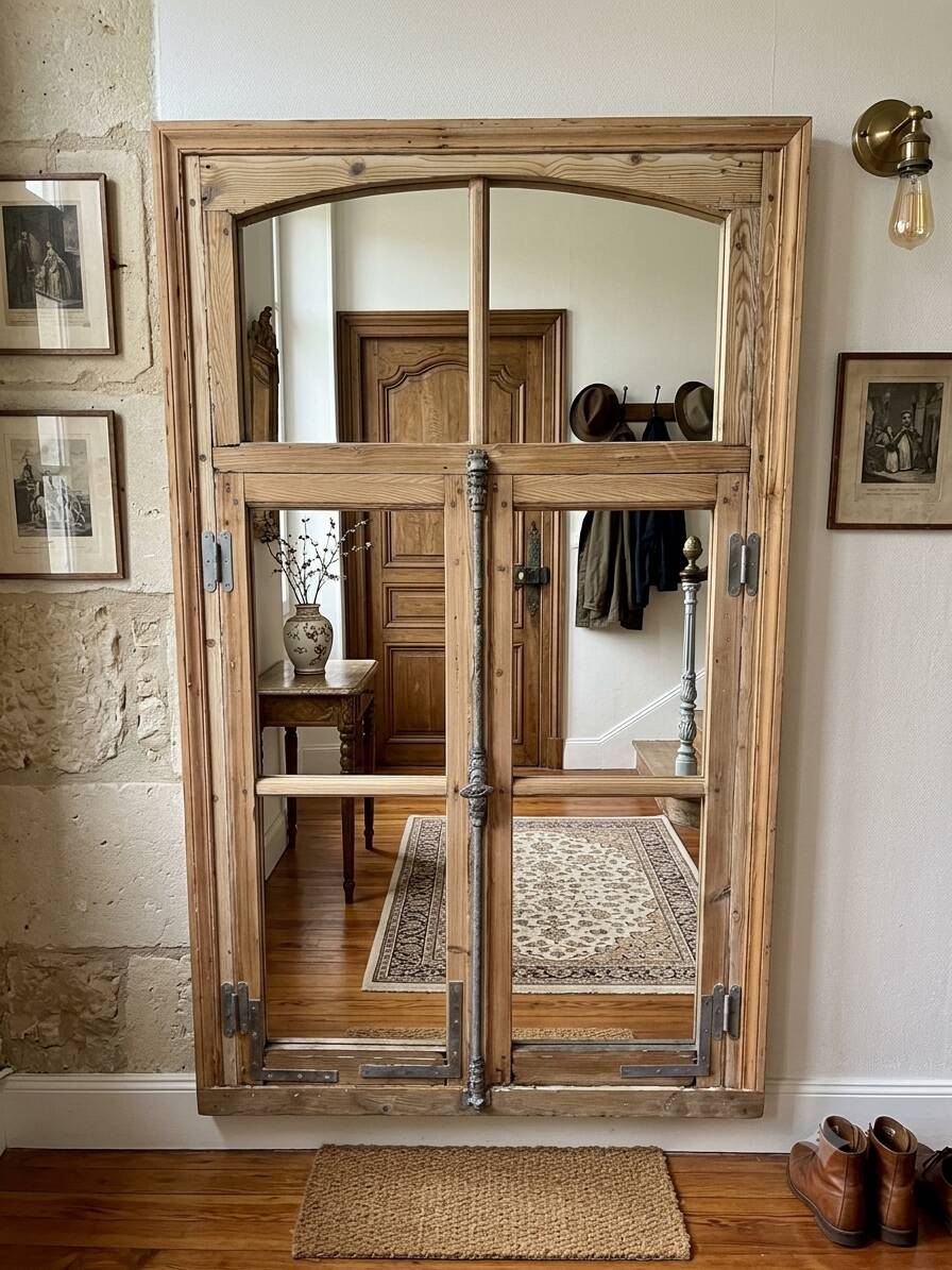 Pine window mirror from the 19th century.