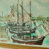 Original mid-century oil on canvas – "At the Quay"