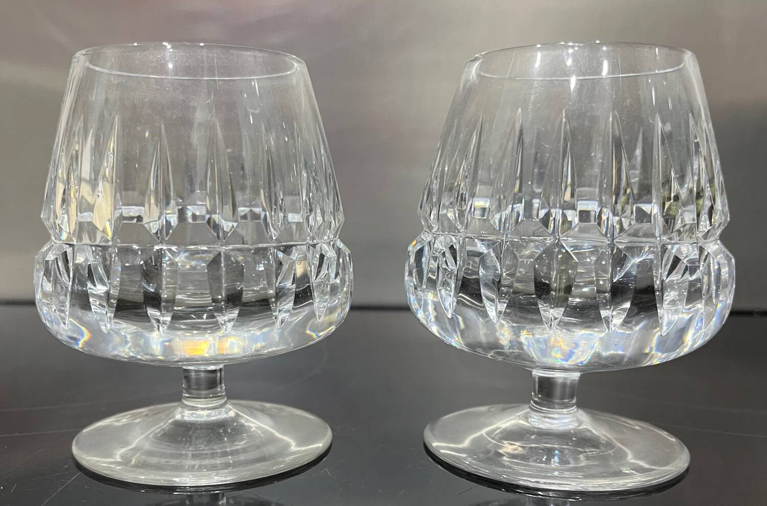 2 cut crystal alcohol glasses
