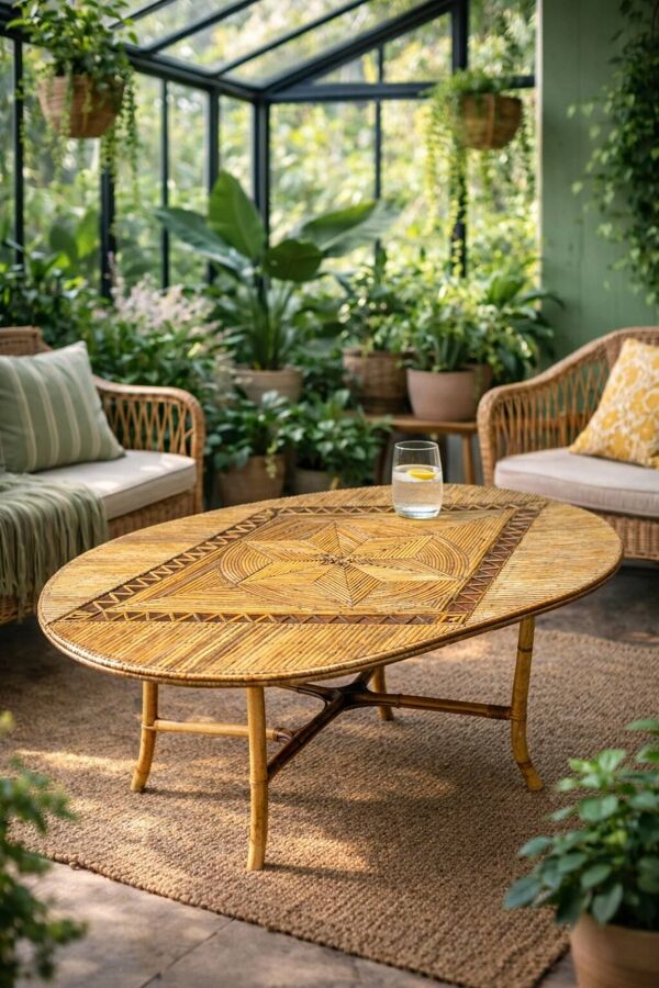 Table basse en rotin signée Blanchet – 1975