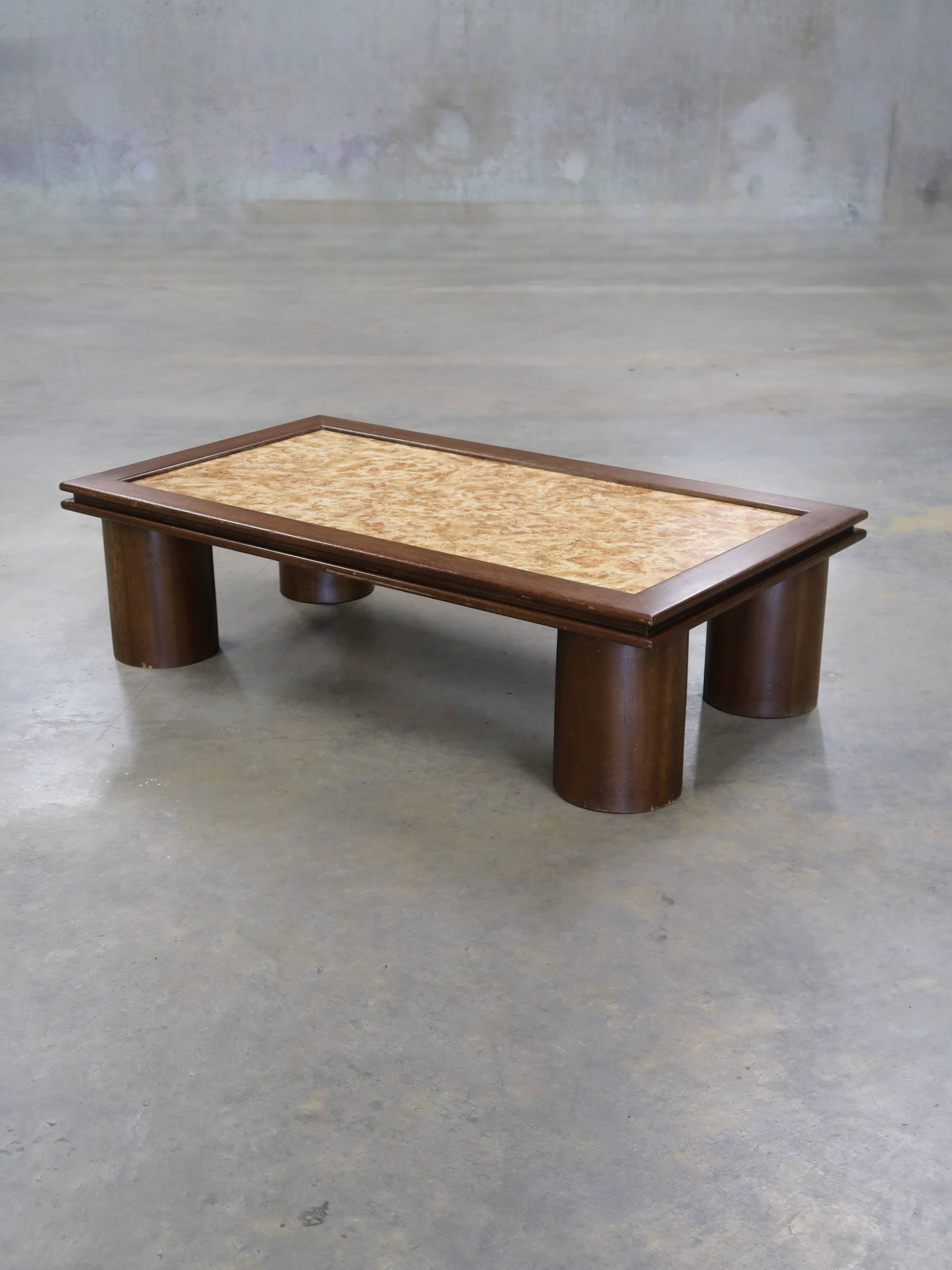 Table basse bois & loupe d'orme vintage 70/80