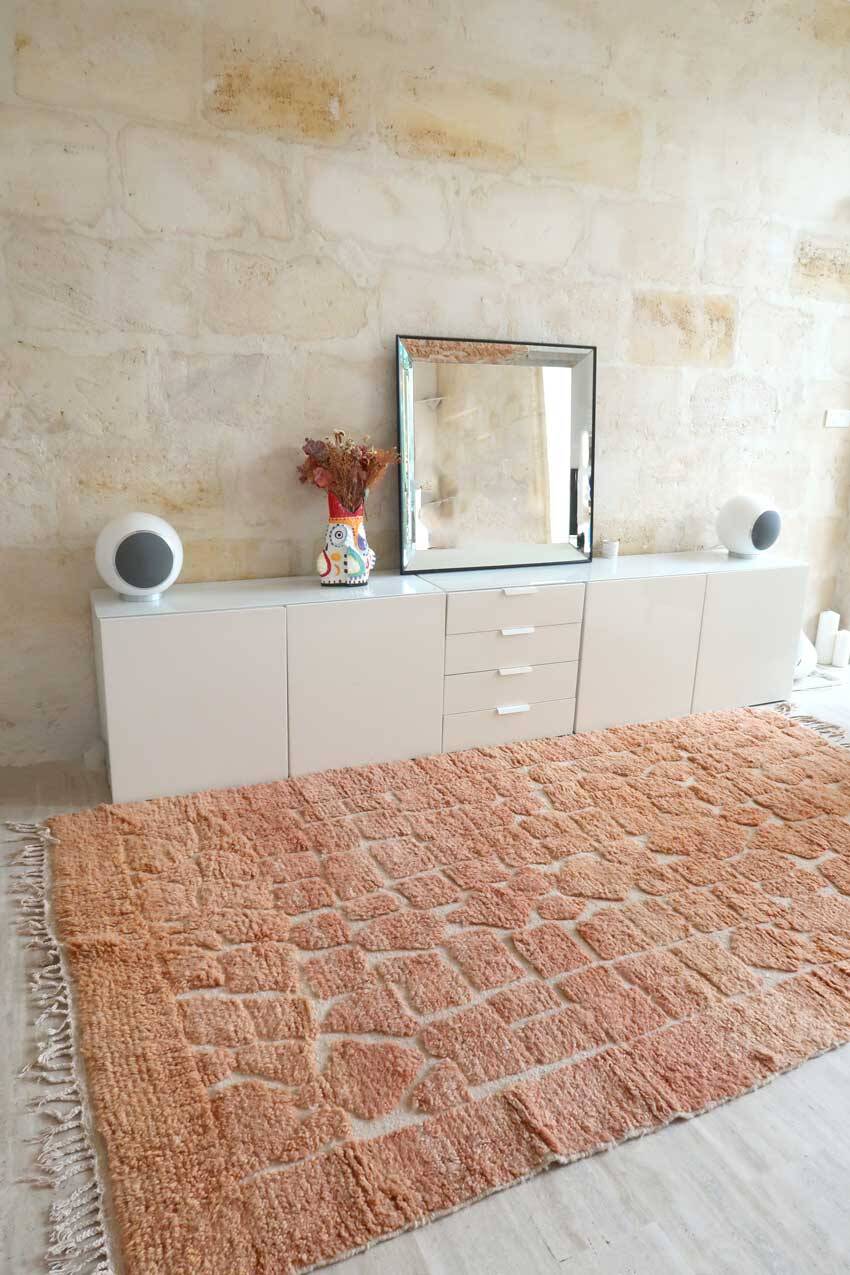 Large Berber rug Beni Ouarain ochre mottled wool