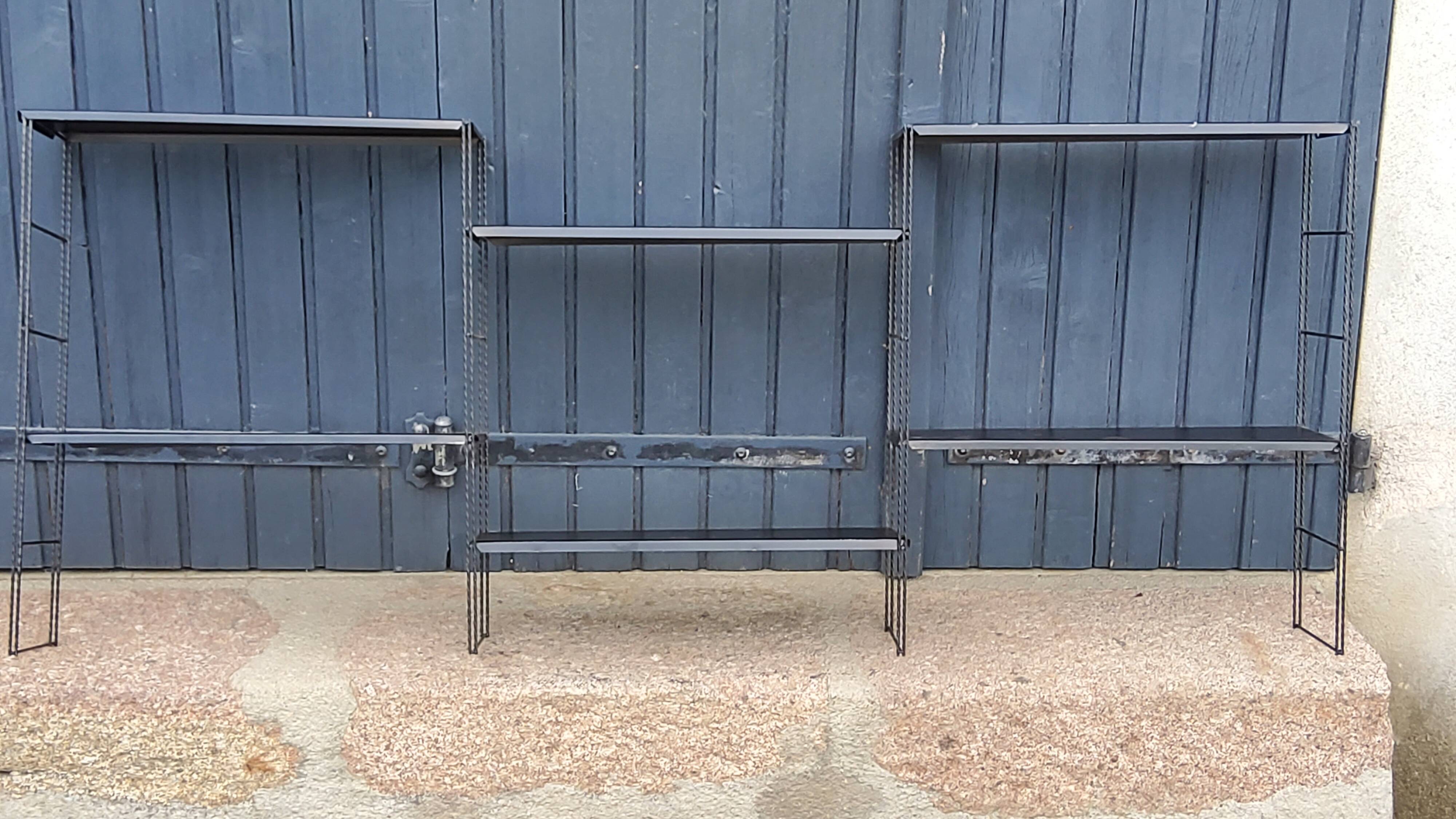 60s string wall shelf modular in black metal