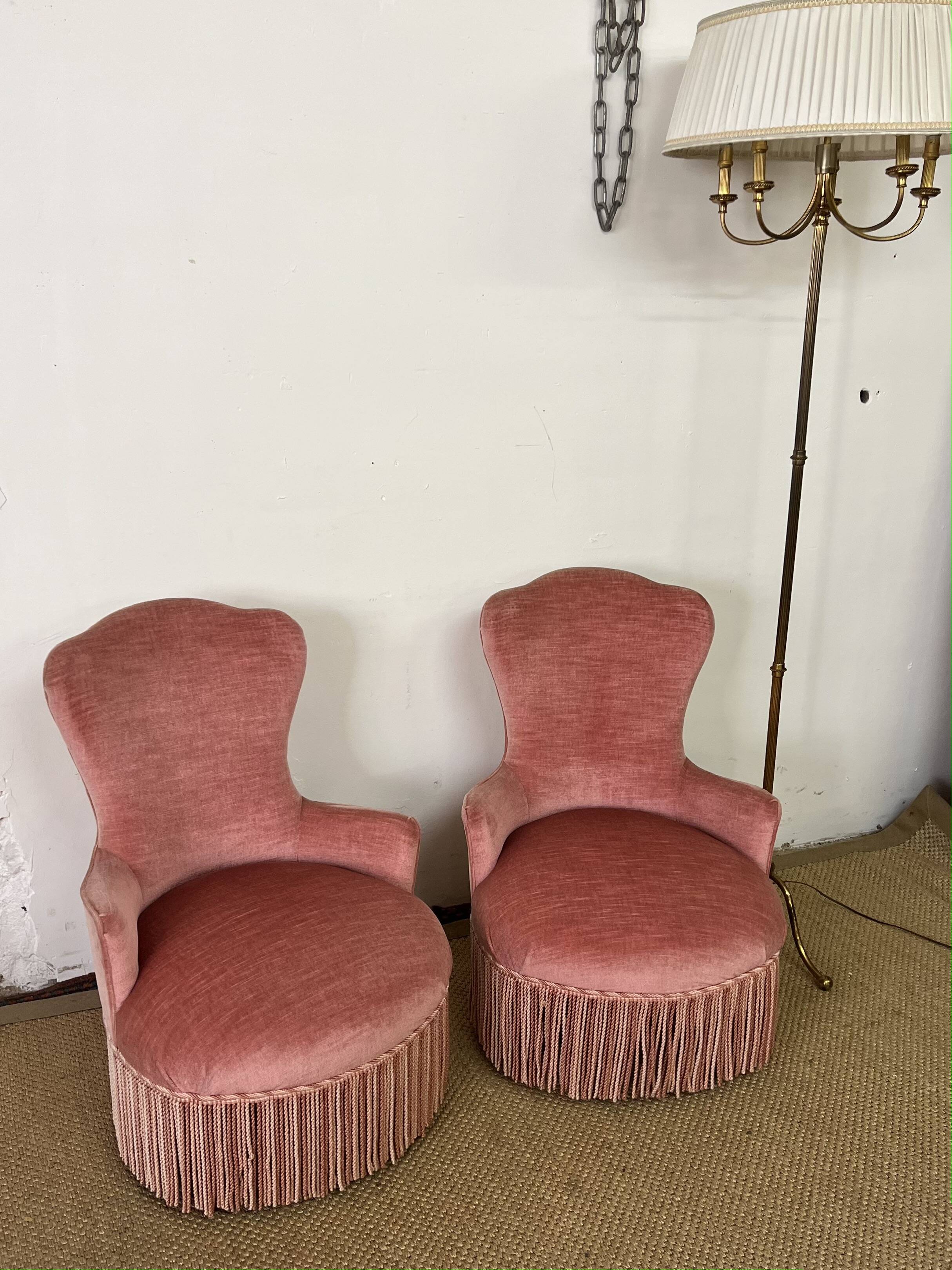 Paire de fauteuils crapaud rose poudré