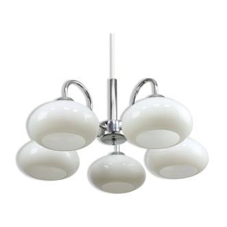 Vintage Italian Chrome & Opaline Chandelier, 1970s