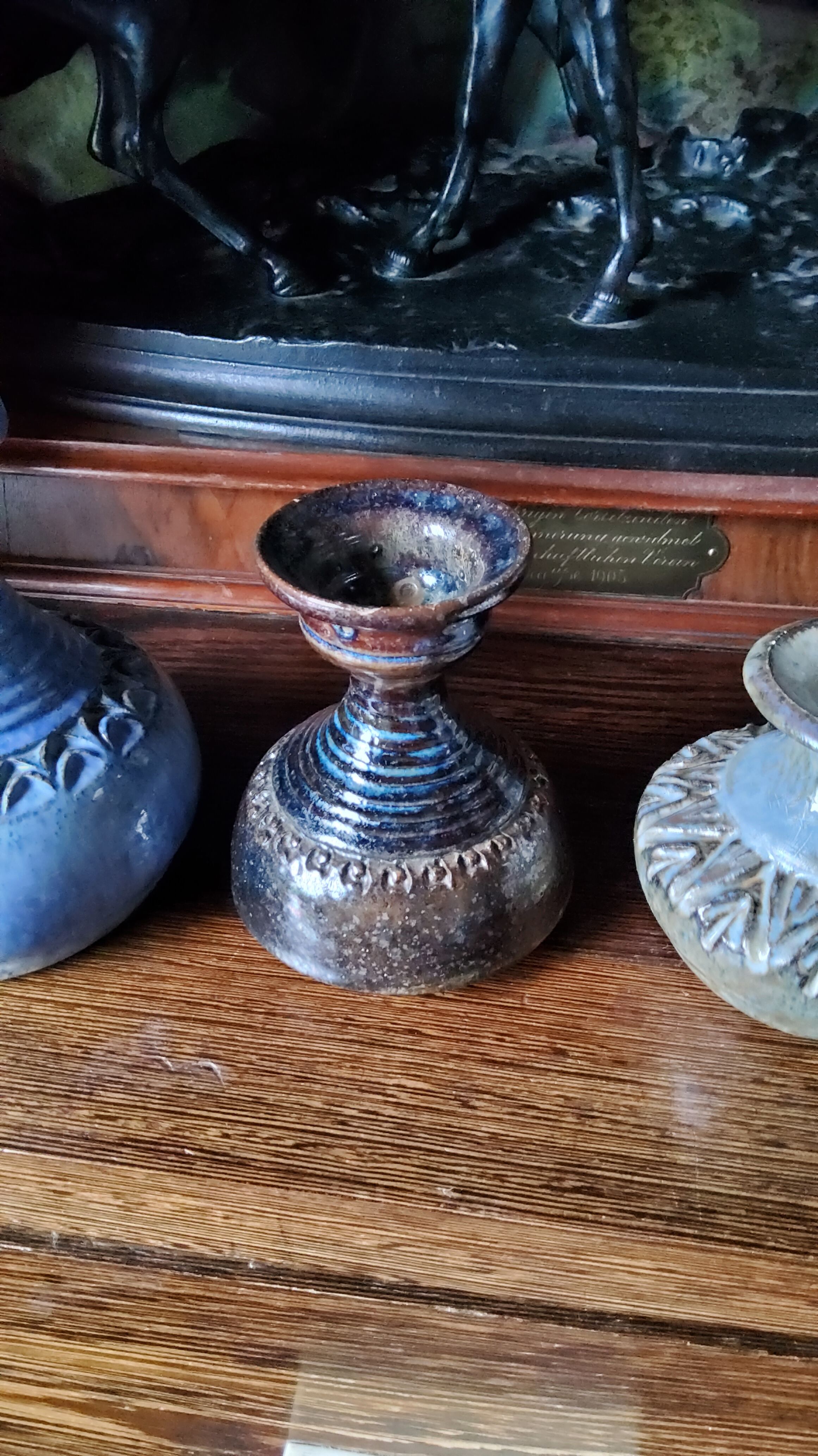 Trio of stoneware vases from the 70s signed and stamped