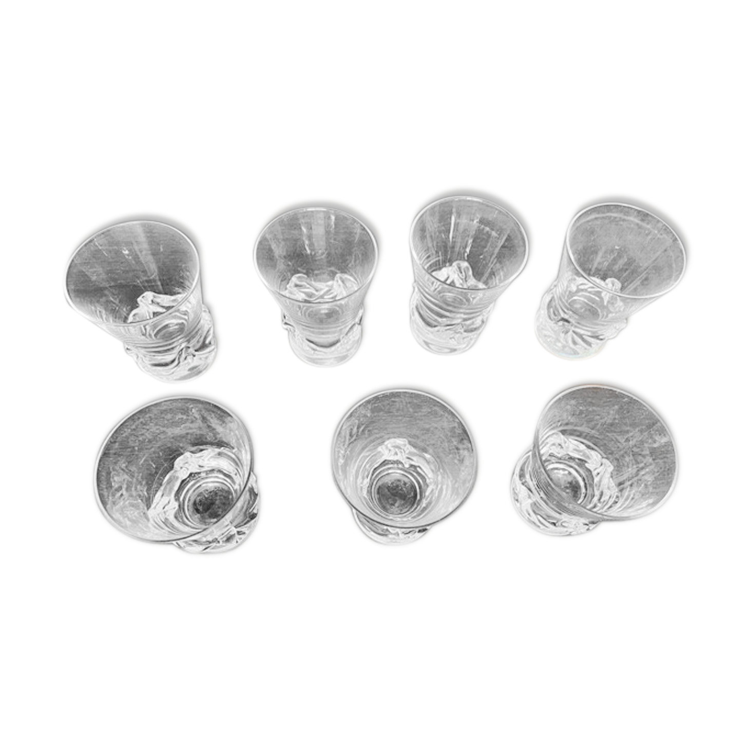 7 crystal glasses Daum "Torcy", liqueur or Porto, 1950