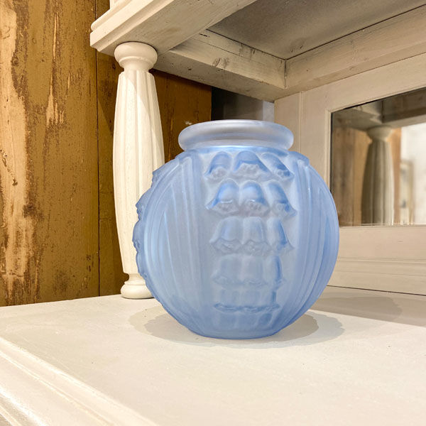 Blue Art Deco ball vase signed Stella