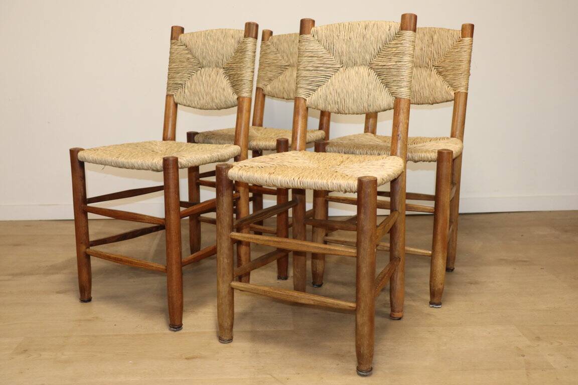 Series of 4 Charlotte Perriand Chairs Model "Bauche" BCB Edition
